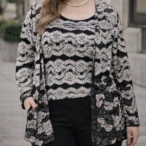 JS Boutique 2X Black & White Lace 2-Piece Set Tank & Cardigan Elegant Plus Size